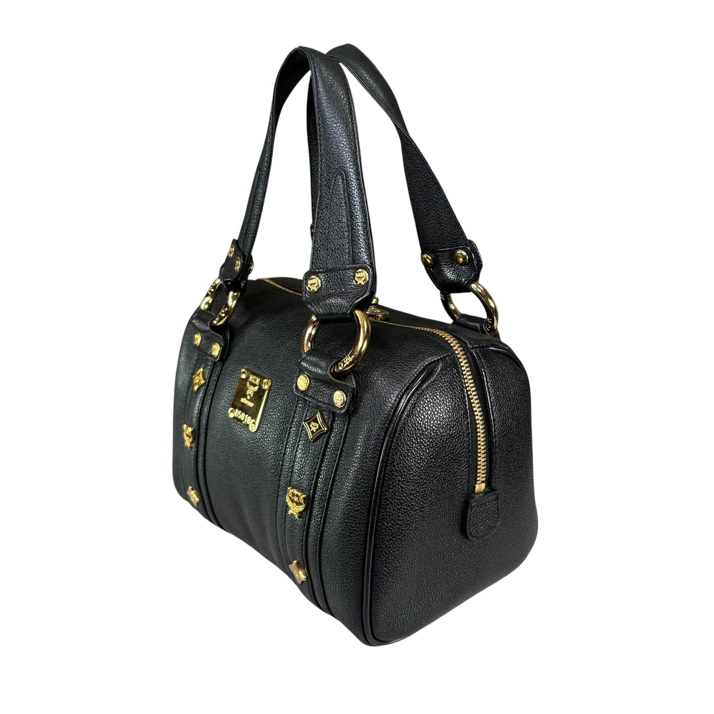 MCM Viestos GHW Black Mini Boston Studded Zip Purse 9”