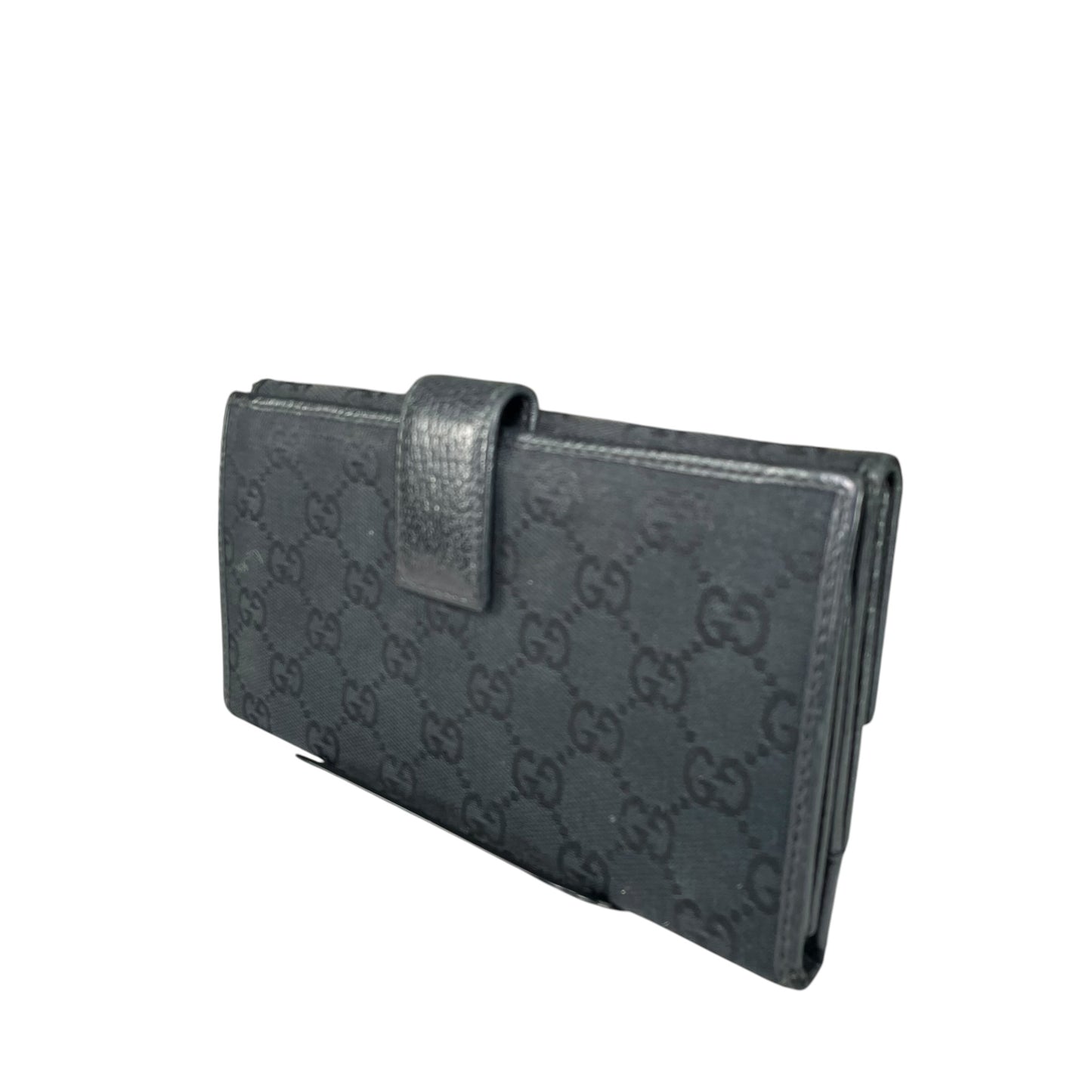 Gucci Princy GG Canvas Long Wallet Black Web Bow Clutch Vintage Checkbook