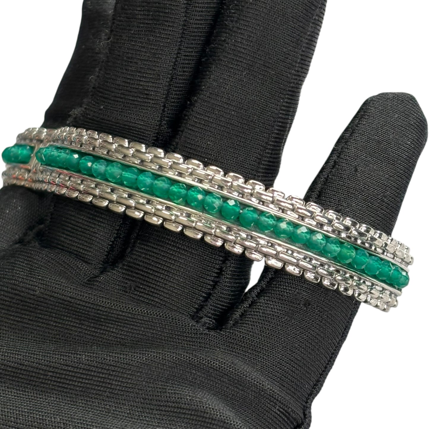 JAI by John Hardy Sterling 925 Green Gemstone Hinged Bangle 6.75”