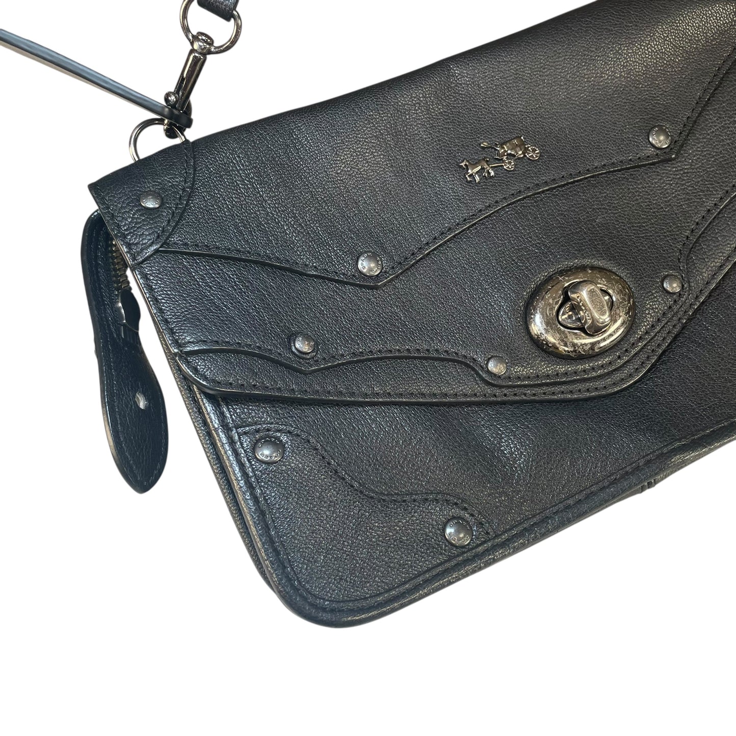 Coach Rhyder Black Leather Rugged Gunmetal HW Small Messenger Clutch Crossbody