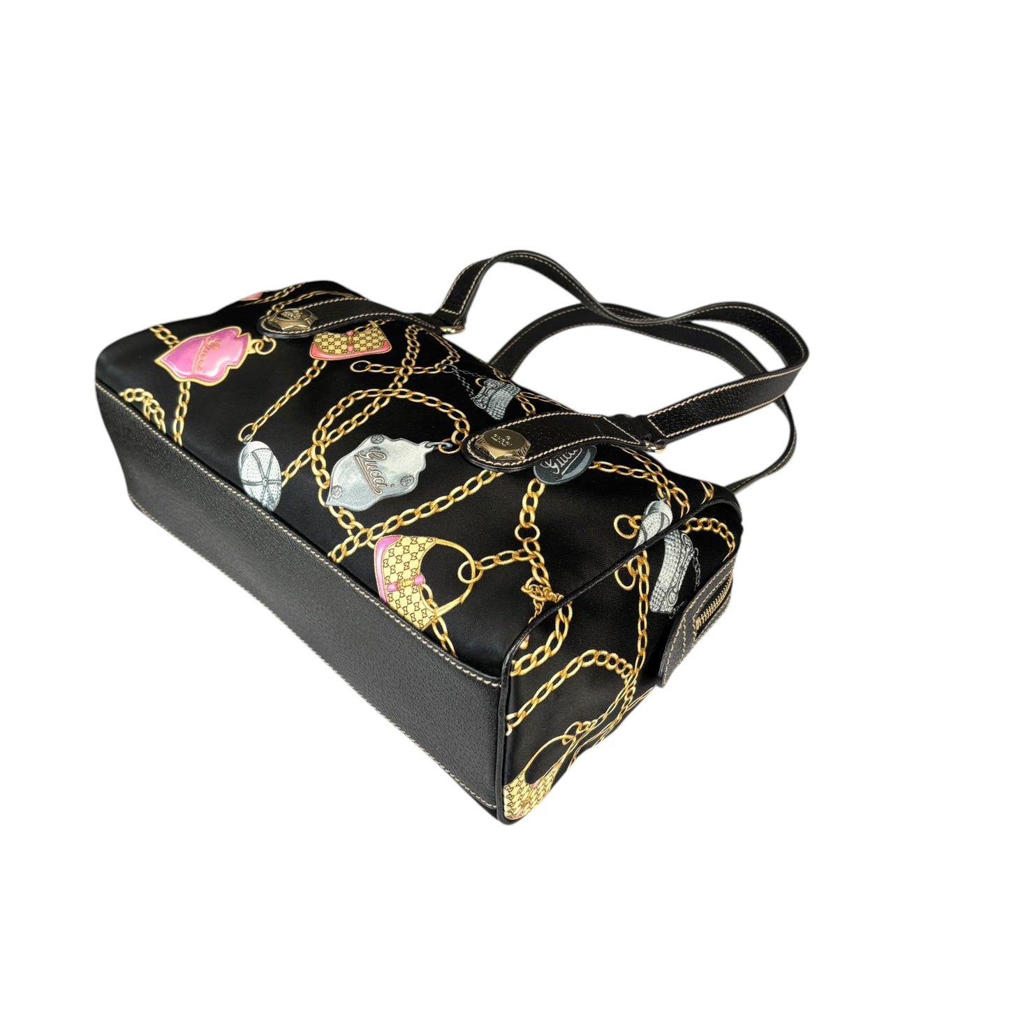 Gucci Black Satin Leather Boston Charm Motif Jackie / HorseBit Chain