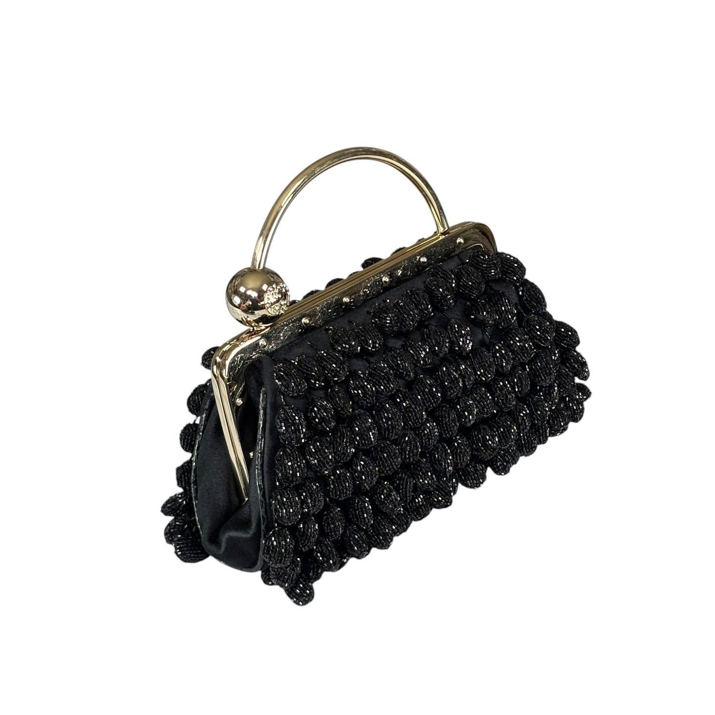 Gucci GG Y2K Mini GHW Black Satin Crystal Ball Kiss-Lock Beaded Clutch
