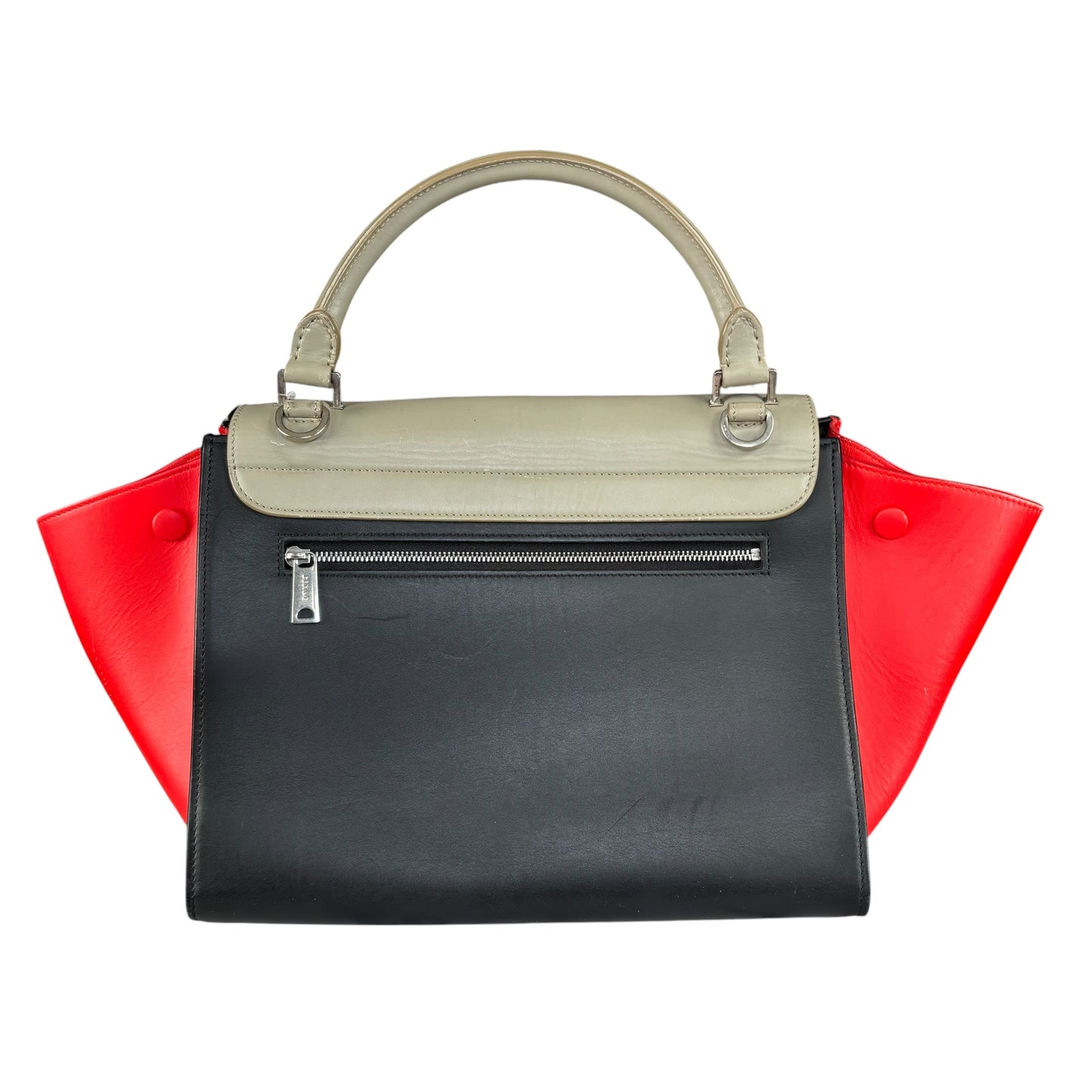 Celine Trapeze Tri-Color Red Black Grey Turn-Lock Top Handle Purse