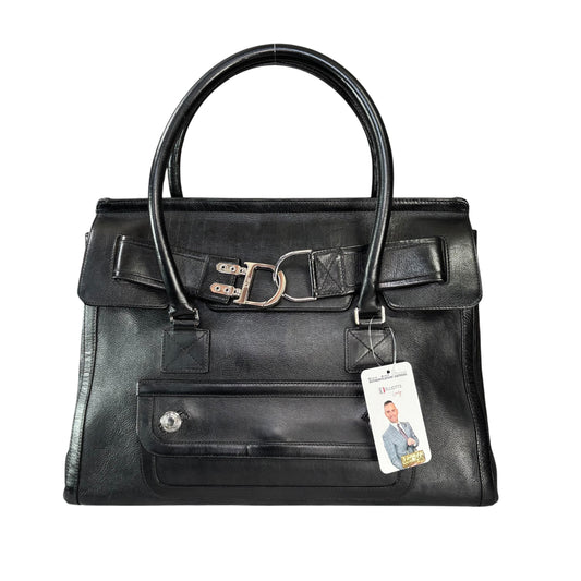Christian Dior “D-Trick” Flight Y2K Black SHW Pebbled Leather Satchel