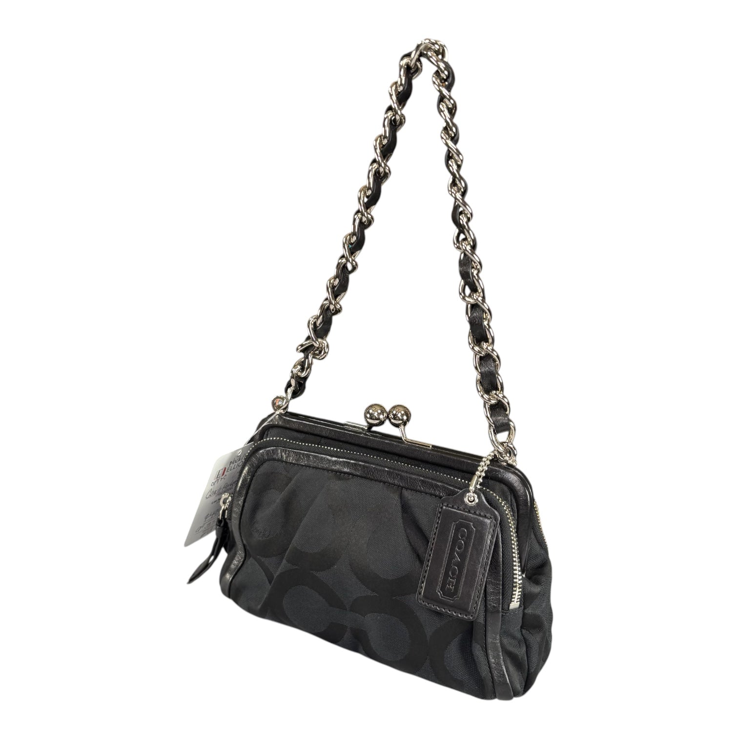 Coach Y2K Opti C Canvas Leather Kiss-Lock Black SHW Chain Shoulder