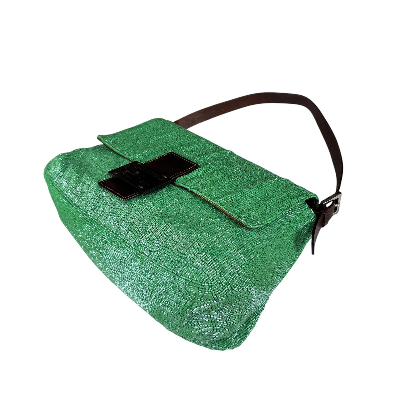 Fendi Y2K Mama Baguette Large Mint Beaded Shoulder Purse