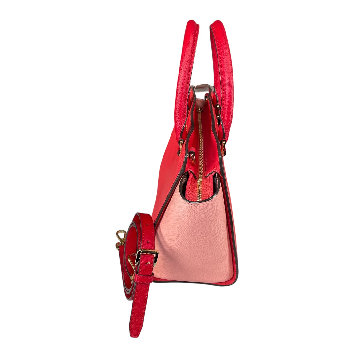 Michael Kors Selma Medium Satchel Pink Saffiano Leather Gold HW Crossbody Purse