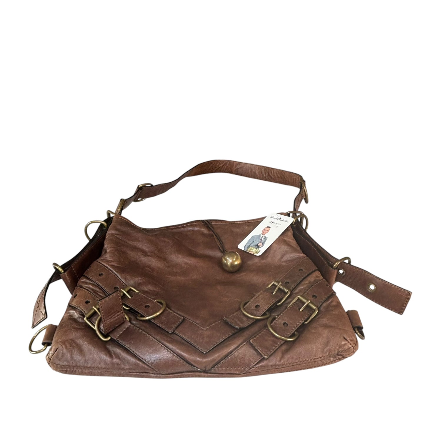 Givenchy Y2K Vouyou Classic Mahogany Brown Distressed Leather 2-Way Shoulder Crossbody Bag