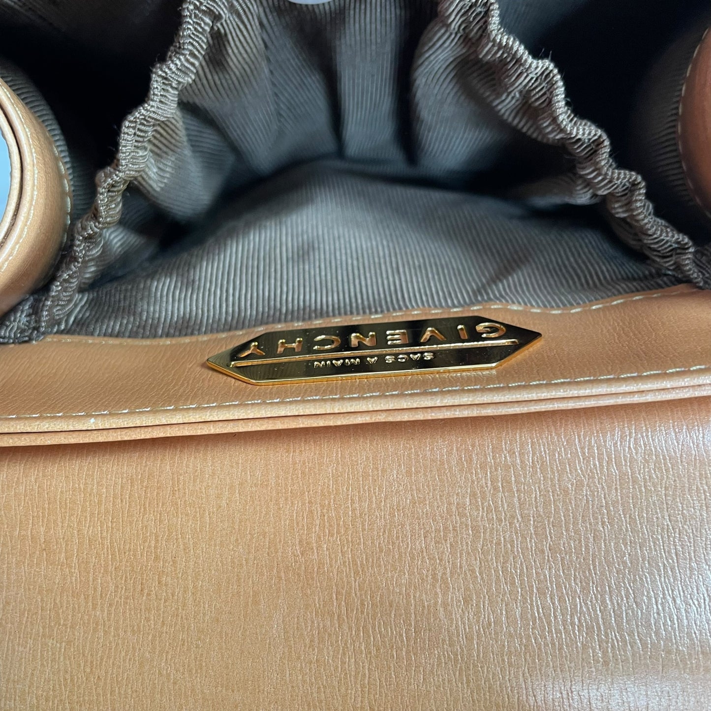 GIVENCHY Kelly Top Handle Camel Brown Magnetic GHW Snap Closure Shoulder Purse
