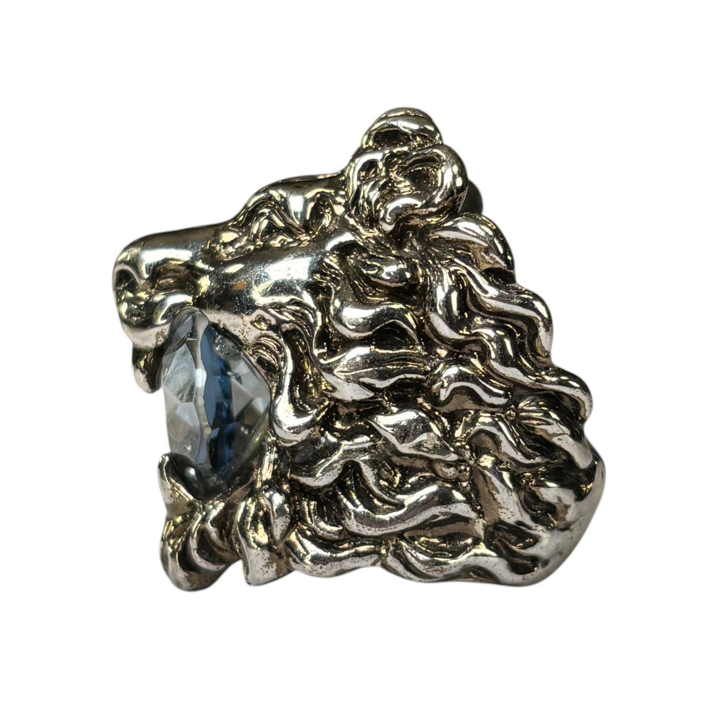 Gucci Lion Head Blue Crystal Silver Tone Pinky Ring Sz 5.5