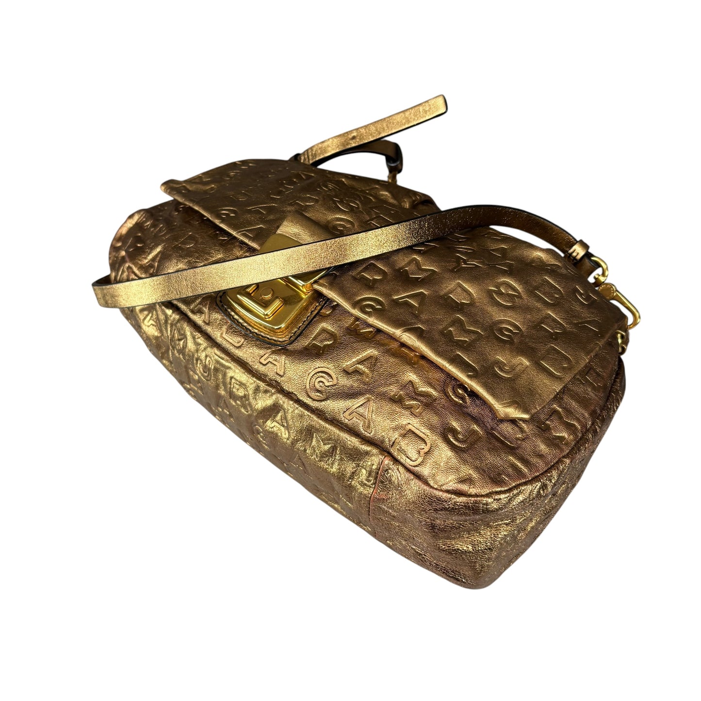 Marc By Marc Jacobs XL Golden Metallic Leather Embossed Crossbody