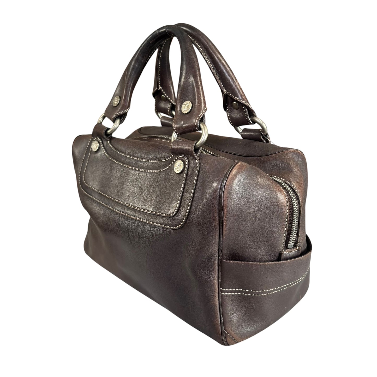 Celine Boogie Brown Leather SHW Boston Zip Bag