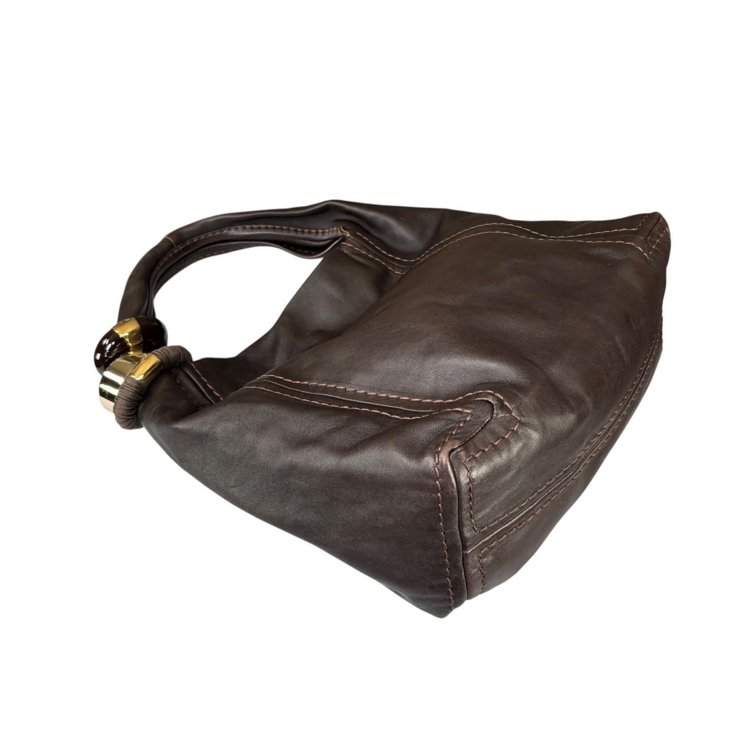 Jimmy Choo Saba Brown Leather GHW Bangle Large Hobo Shoulder Purse