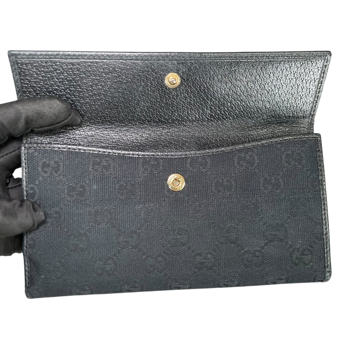 Gucci Princy GG Canvas Long Wallet Black Web Bow Clutch Vintage Checkbook