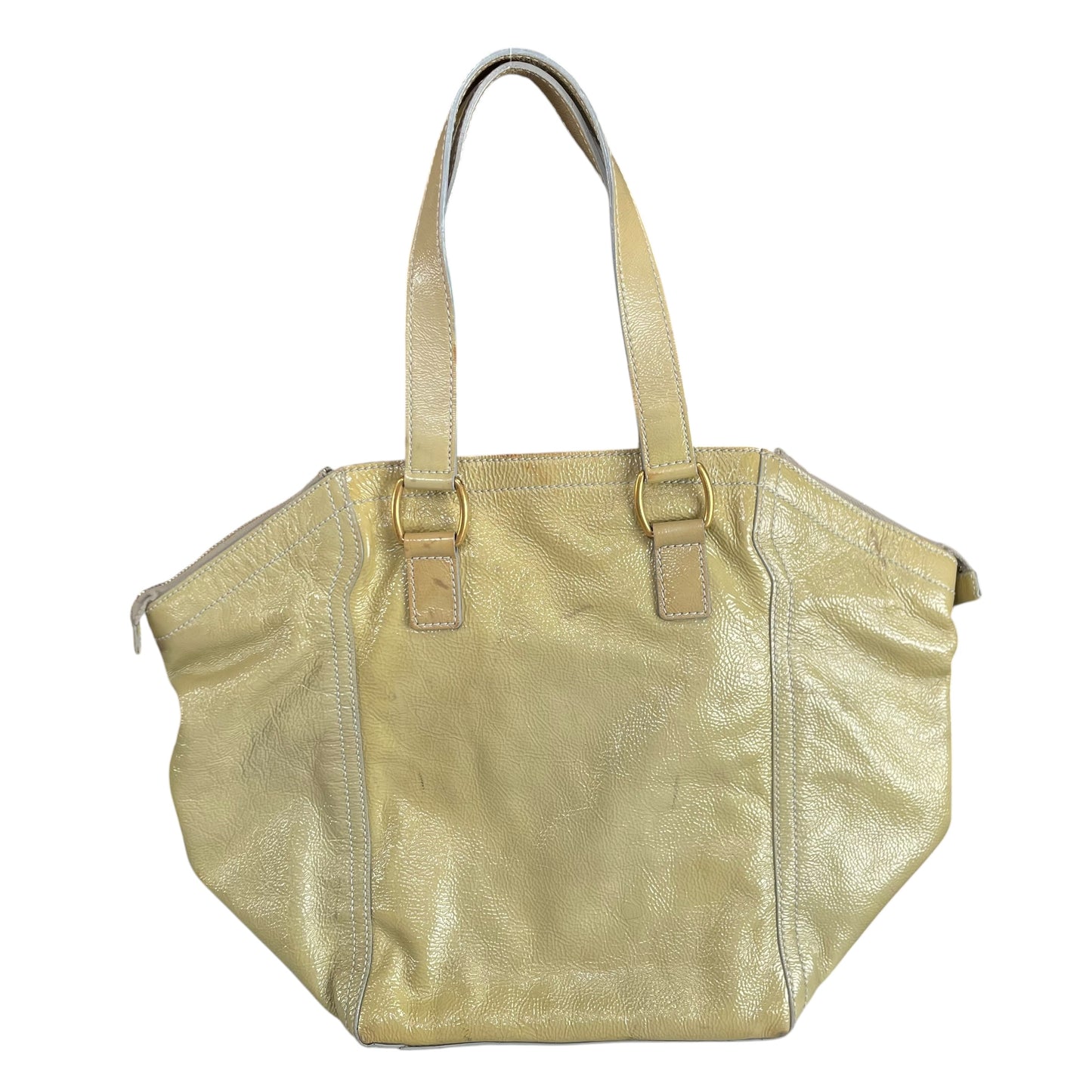 YSL Cassandra Green Patent Leather GHW Bucket Flat Downtown Tote