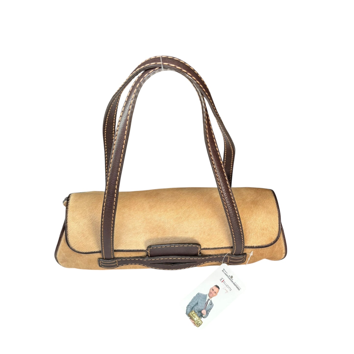 Tod’s Fawn Hair Calf Pony Brown Leather Baguette Shoulder Purse