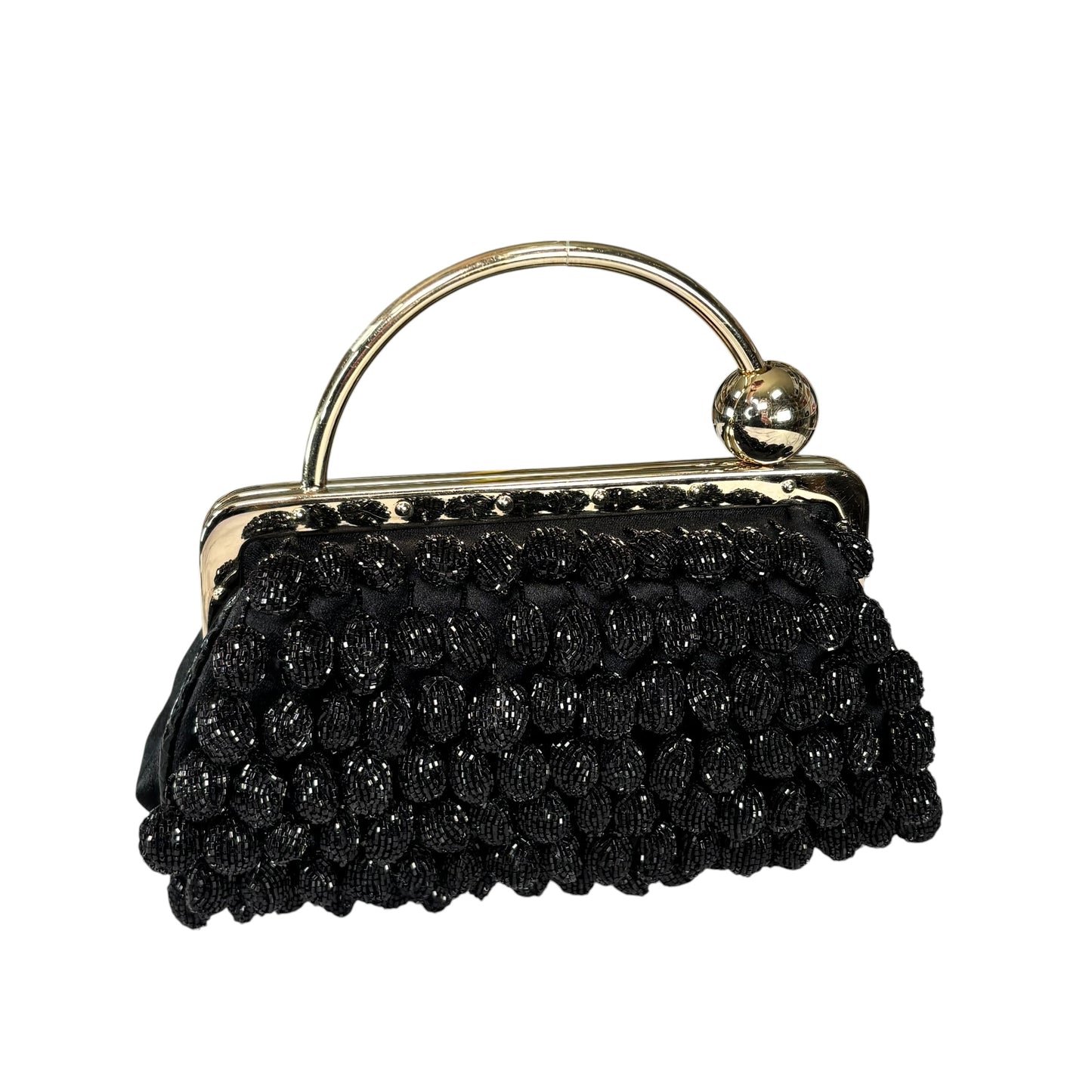 Gucci GG Y2K Mini GHW Black Satin Crystal Ball Kiss-Lock Beaded Clutch