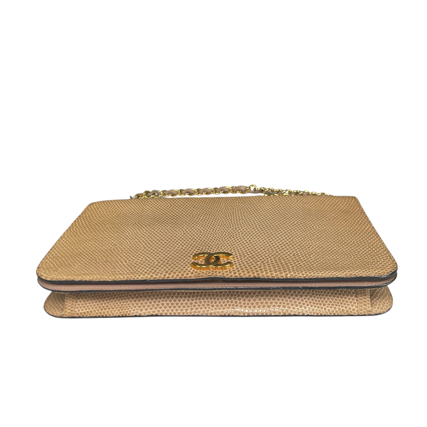 Chanel CC Exotic Lizard Single Flap 24K Plated Lambskin Push Lock Purse