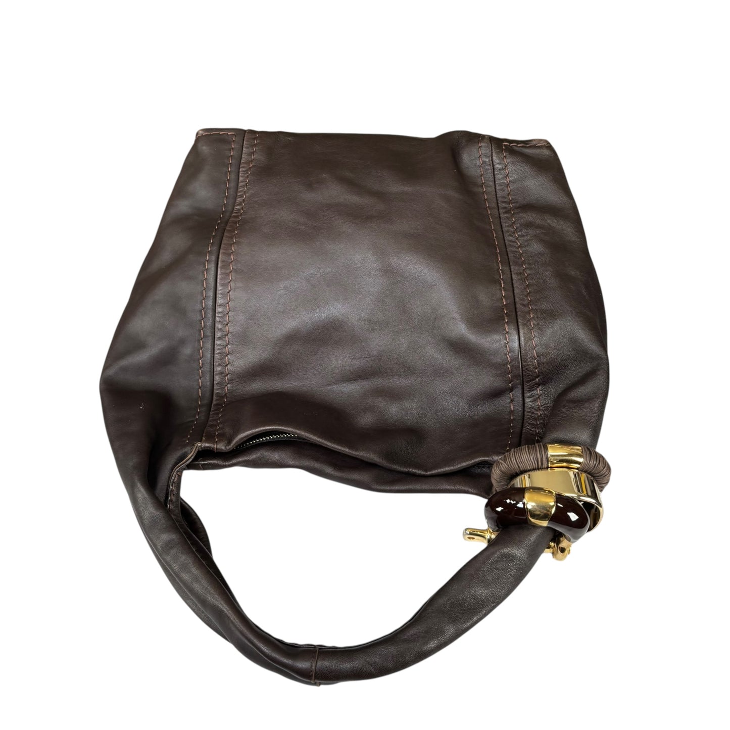 Jimmy Choo Saba Brown Leather GHW Bangle Large Hobo Shoulder Purse