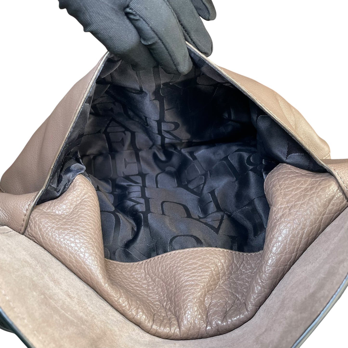 Furla Metropolis Two-Tone GHW Leather Taupe Black 2-Way Shoulder Hobo Purse