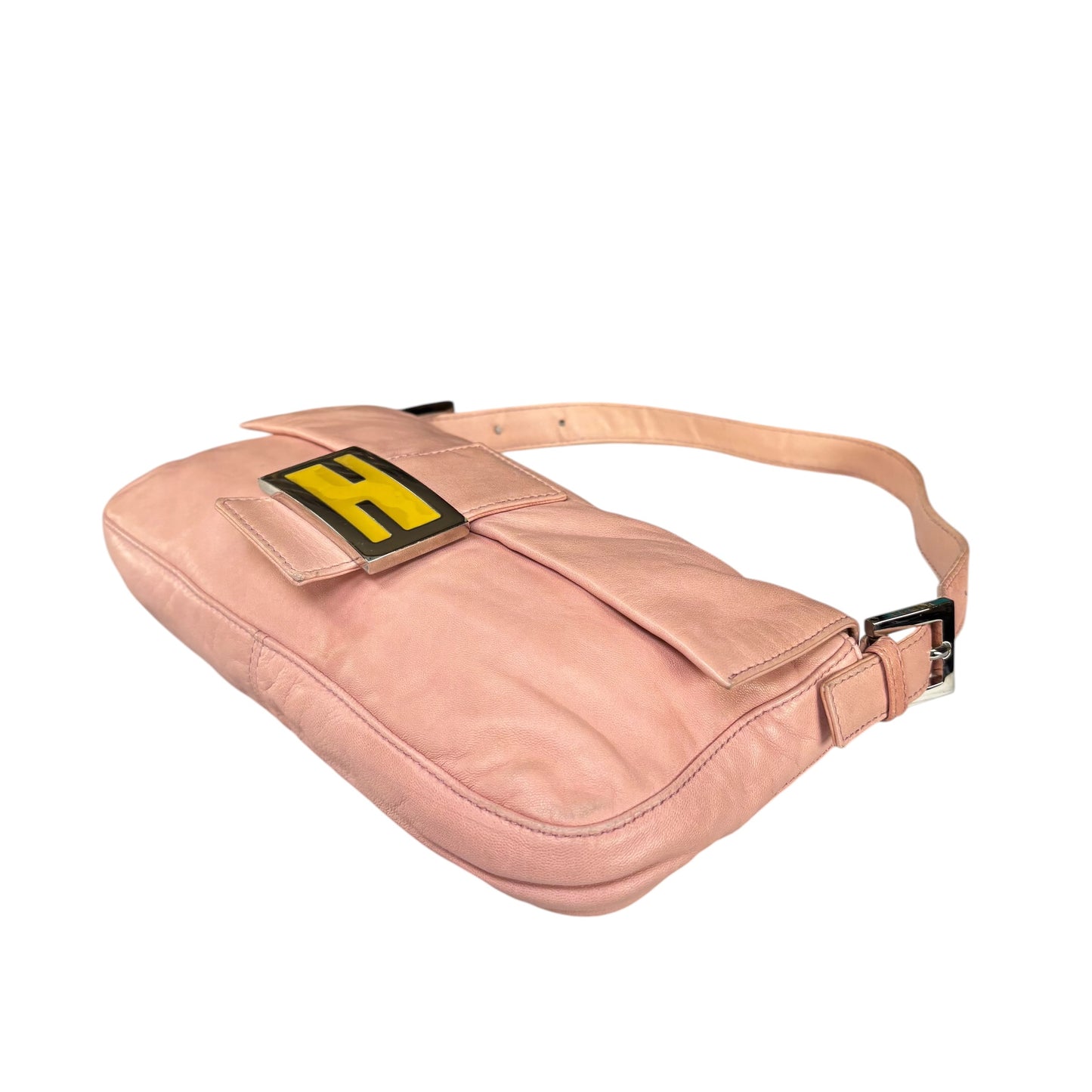 Fendi Y2K Baguette Classic Pink Lambskin SHW Yellow Shoulder Purse