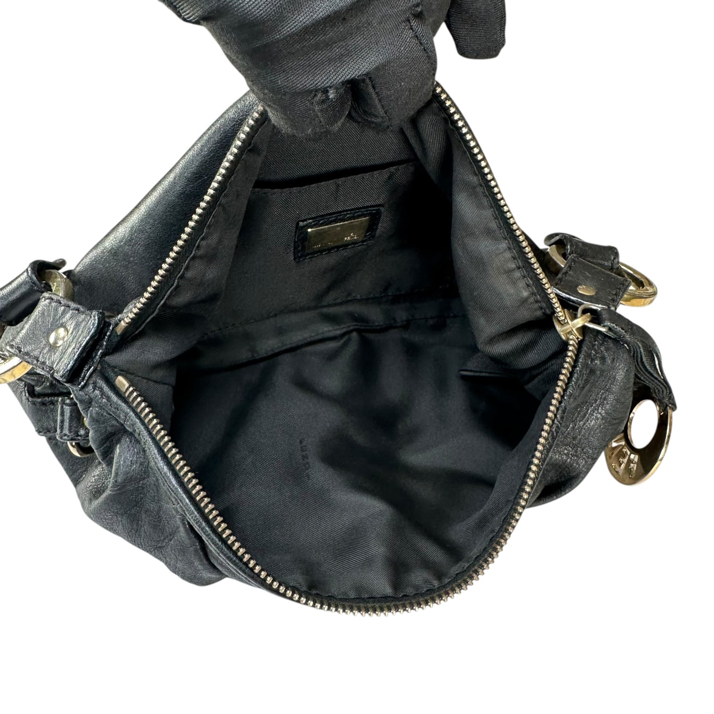 Fendi Baguette Y2K Knot / Flower Black Leather Shoulder Purse