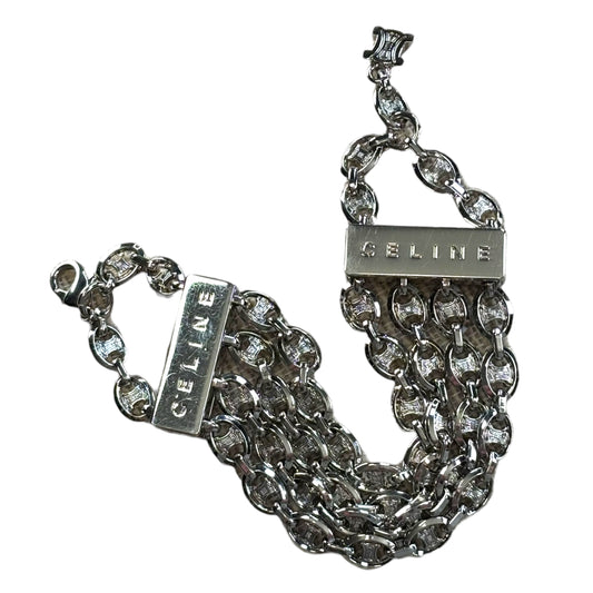 Celine Triomphe Logo Chain Multi Strand Silver Tone Chandelier Bracelet 7”