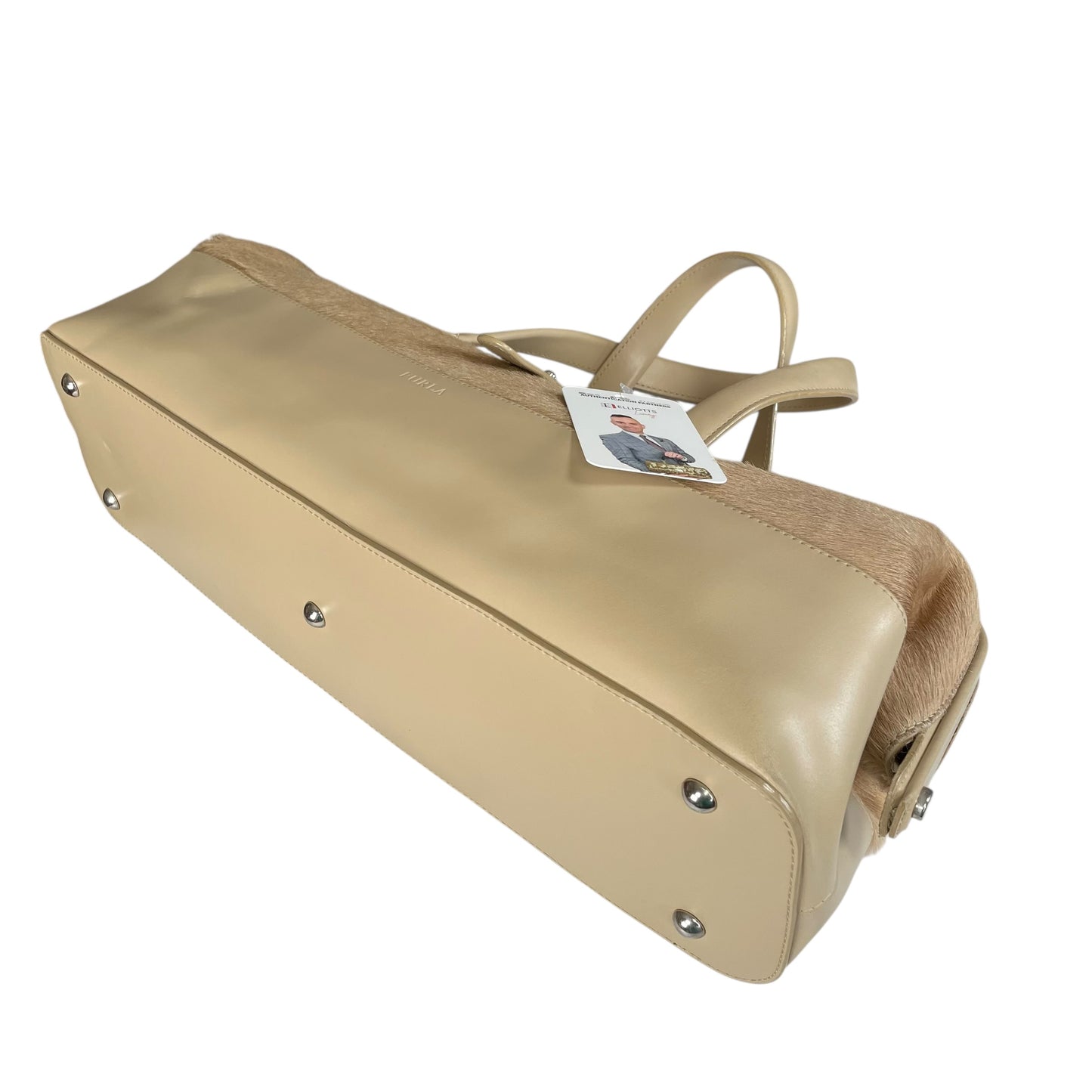 Furla Pony Hair Doctor Bag Tan Calf Hair Leather Satchel 17” Large Italy