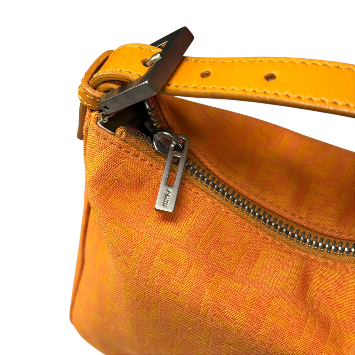Fendi Y2K Mini Orange Brushed Nickel HW Canvas Zip Pouchette