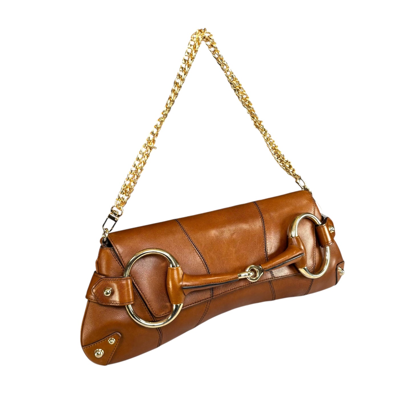 Gucci Classic Y2K Horsebit Gold Brown Jumbo XL Leather Shoulder Bag