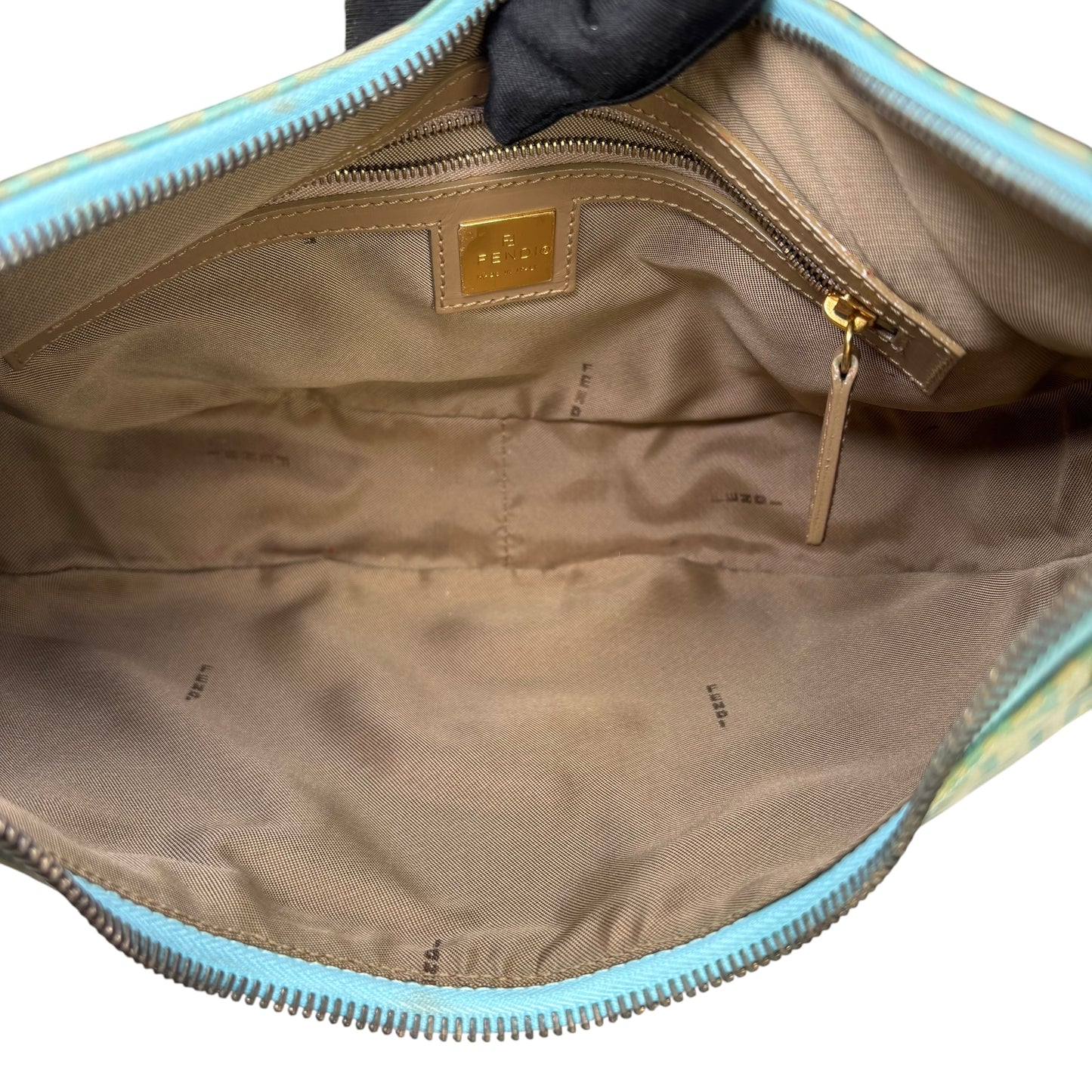Fendi Y2K Baguette Crescent Mint Green Zucchino Coated Canvas Leather Purse