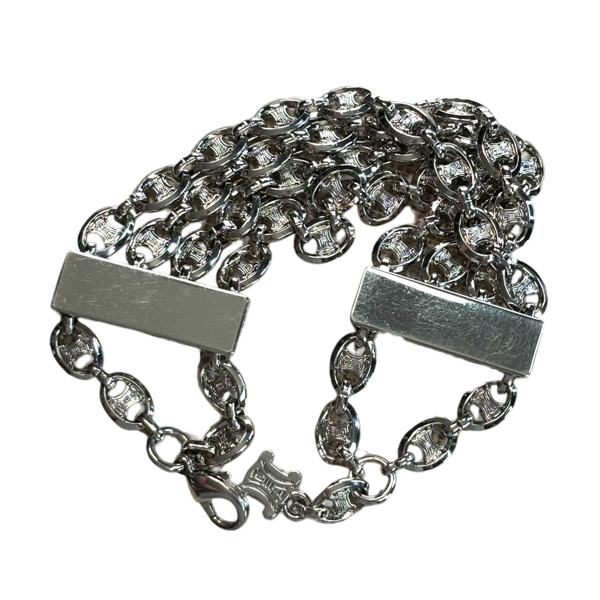 Celine Triomphe Logo Chain Multi Strand Silver Tone Chandelier Bracelet 7”