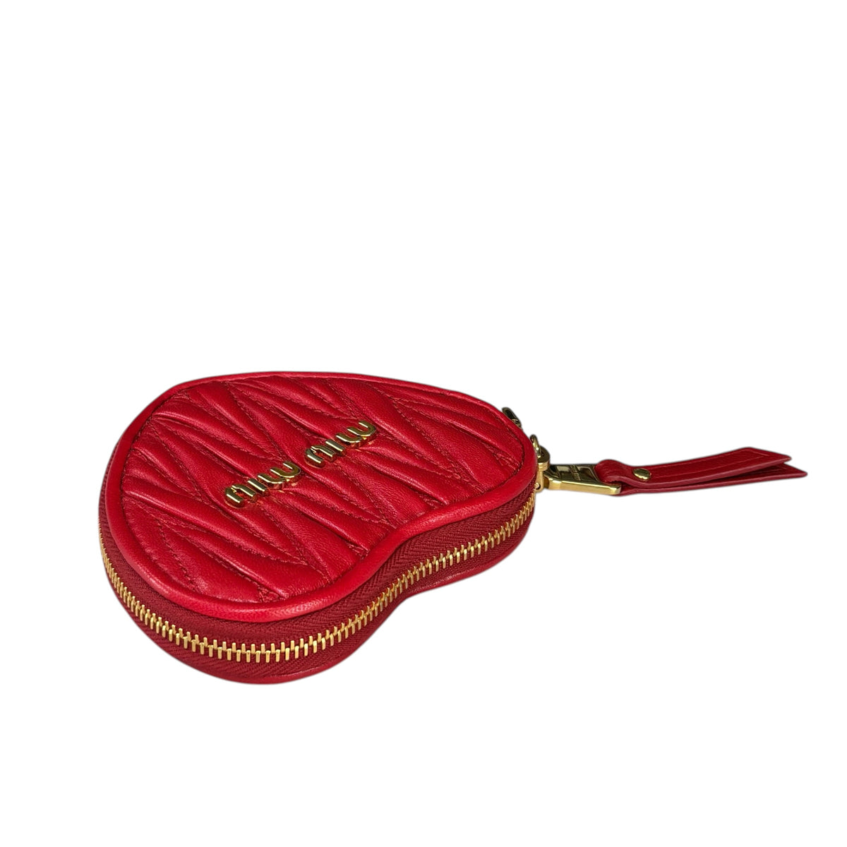 Miu Miu Matelasse Mini GHW Heart Red Leather Zippy Coin Pouch