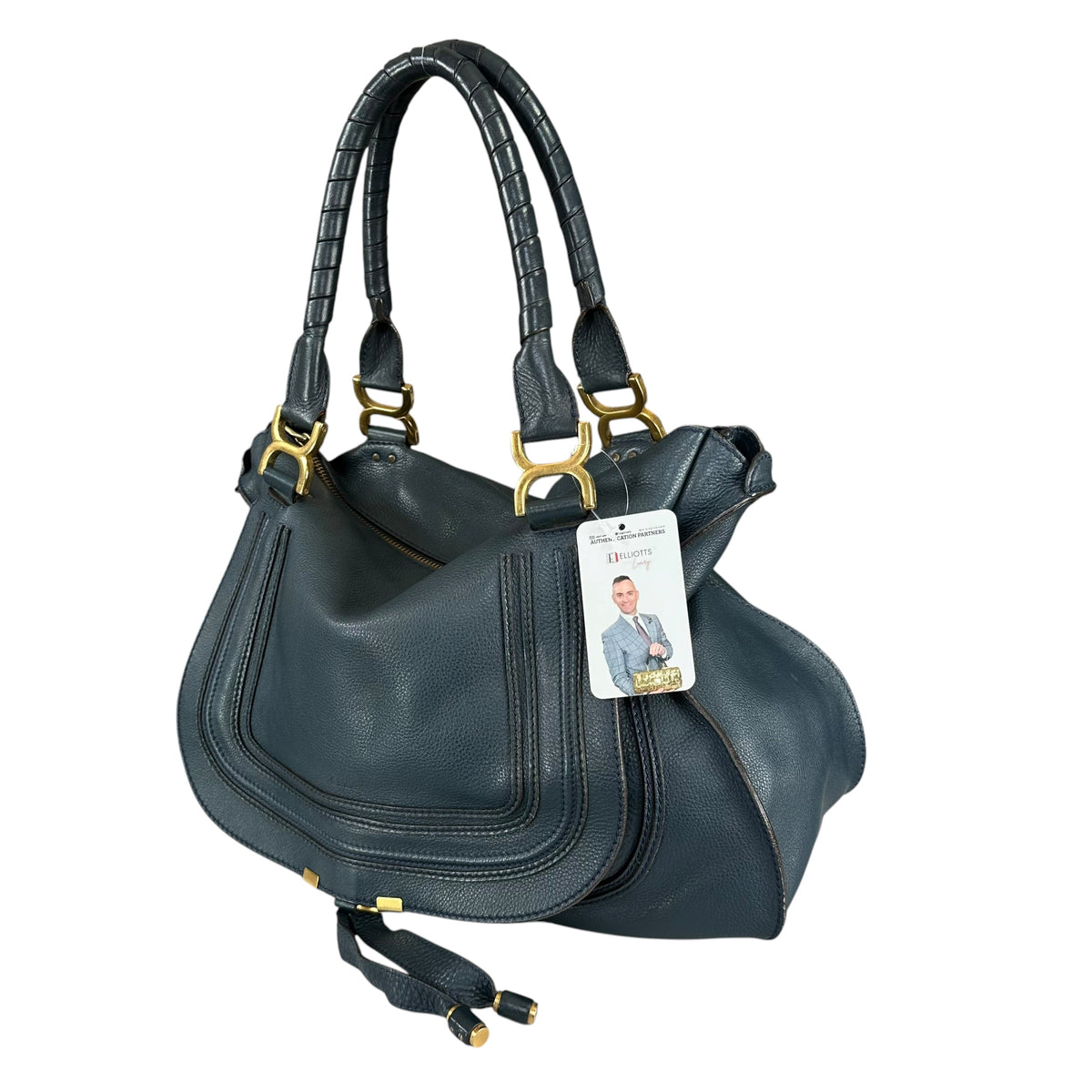 Chloe Marcie XL Navy Blue GHW eather Satchel