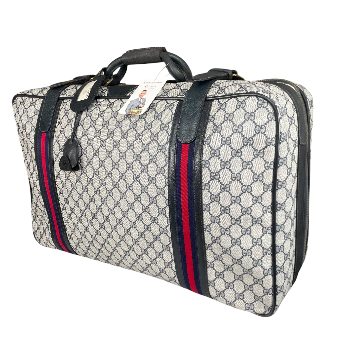 Gucci GG Supreme Navy Canvas Leather Medium Luggage Travel Case