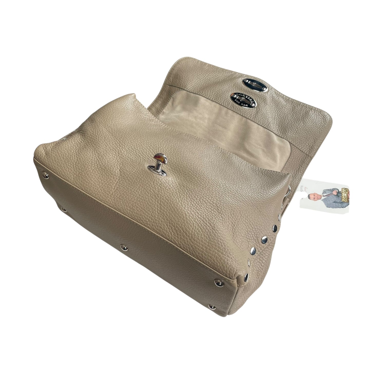 Zanellato Postina Taupe Daily Small Studded 2-Way SHW Top Leather Handle Purse