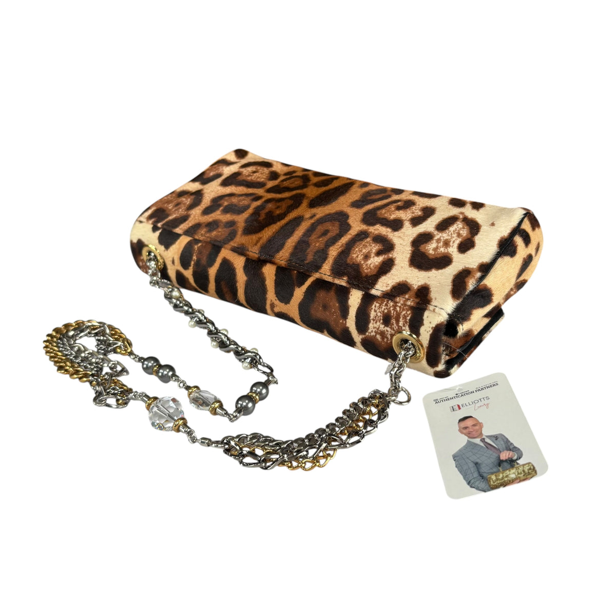 Dolce Gabbana Leopard Hair Calf Flap Chain Shoulder Purse