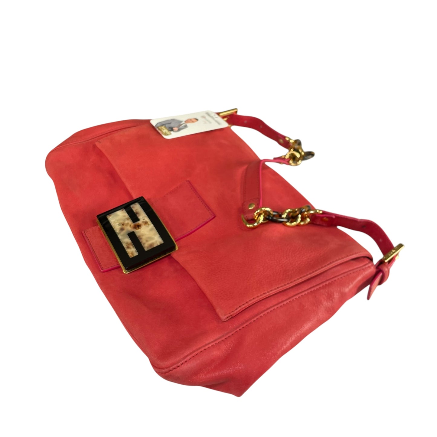 Fendi Baguette MAXI Grapefruit GHW Grapefruit Iridescent Leather Shoulder Purse