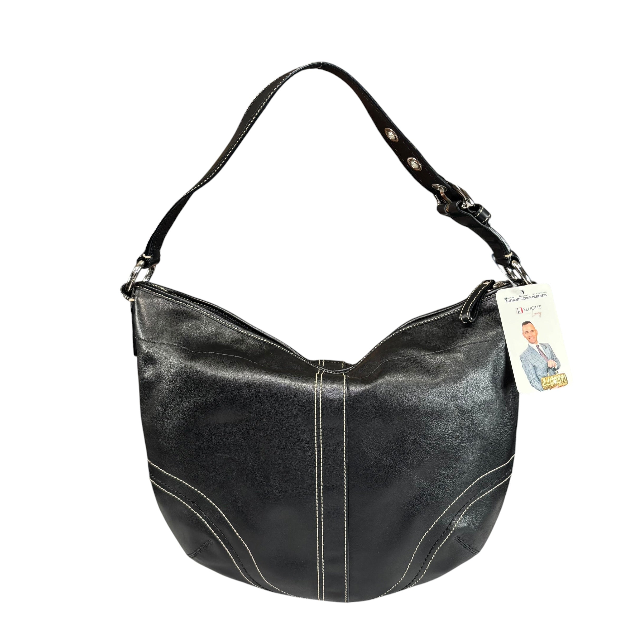 Coach SoHo Large Black Leather SHW Croissant Shoulder Hobo Purse