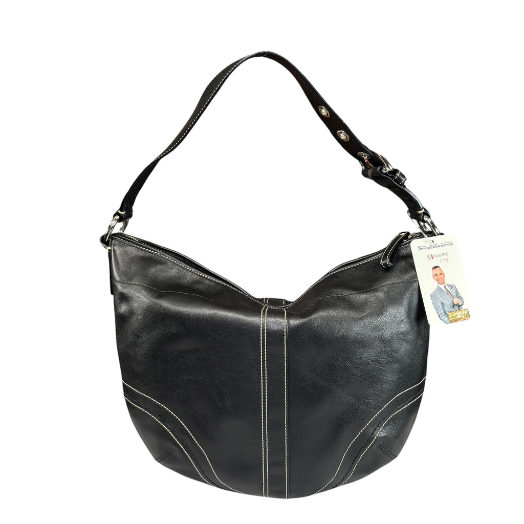 Coach SoHo Large Black Leather SHW Croissant Shoulder Hobo Purse