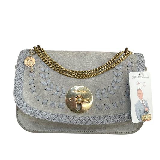 See By Chloe Hana Gray Suede Braided Shoulder Bag Gold Hardware Turn Lock Purse