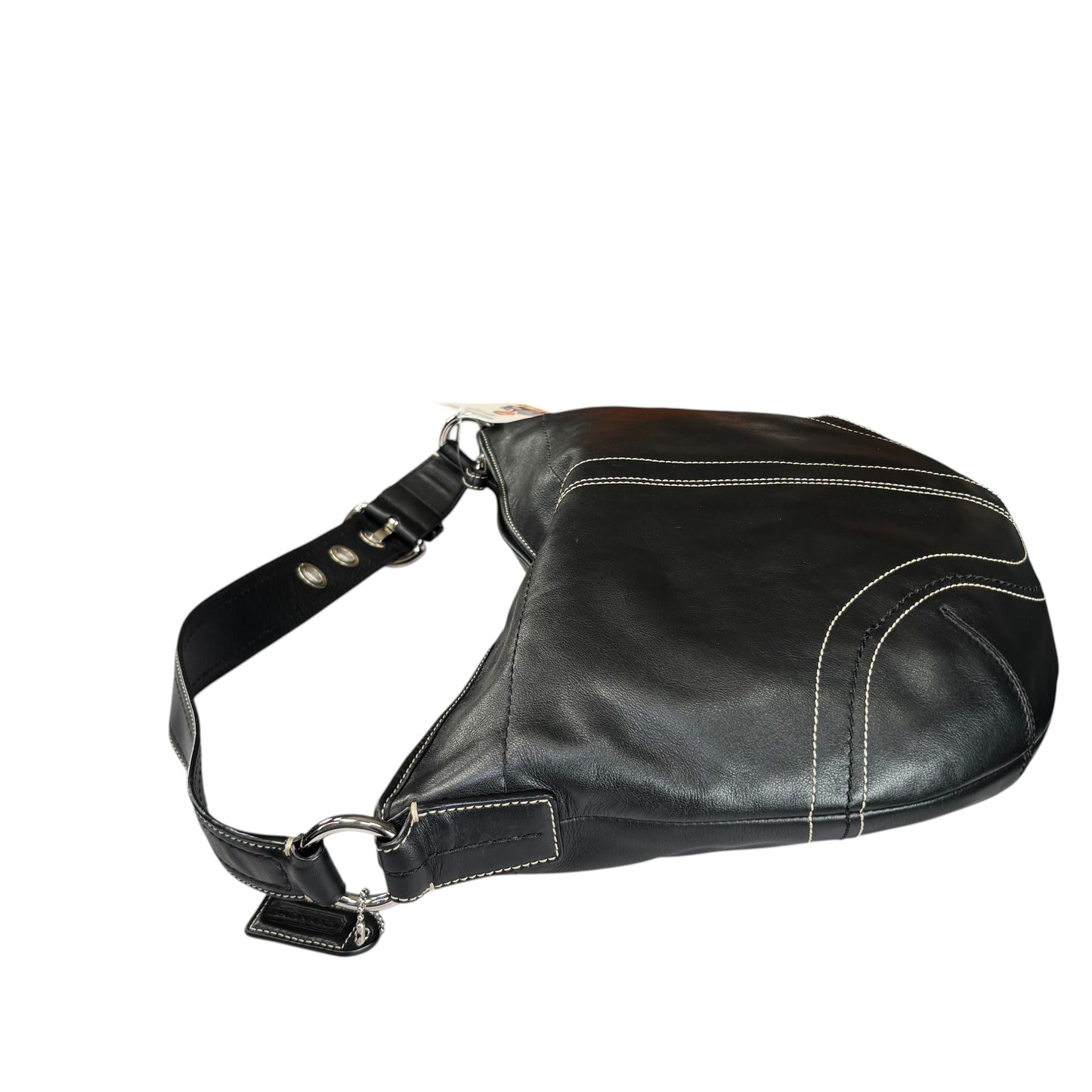 Coach SoHo Large Black Leather SHW Croissant Shoulder Hobo Purse