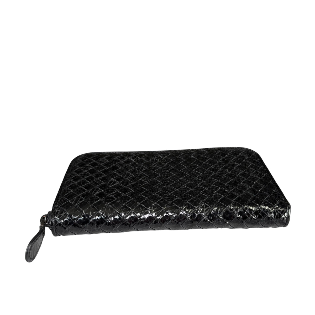 Bottega Veneta Black Python Embossed Patent Leather Long Zip Around Wallet