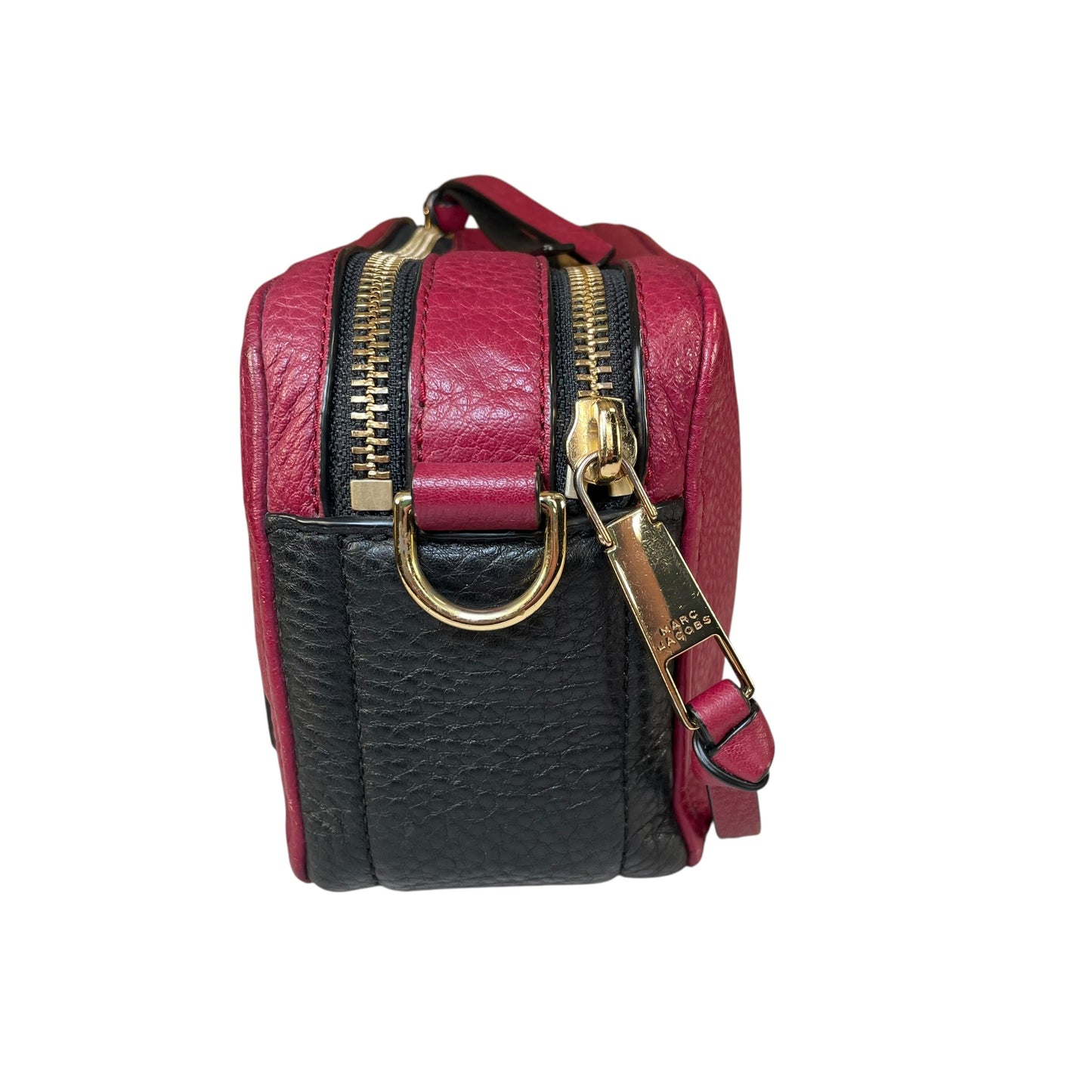 Marc Jacobs Soft Snapshot 21 Burgundy Black Leather Crossbody Gold HW Strap