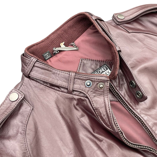 Members Only Y2K Leather Bomber Jacket Oxblood Burgundy 44 XL