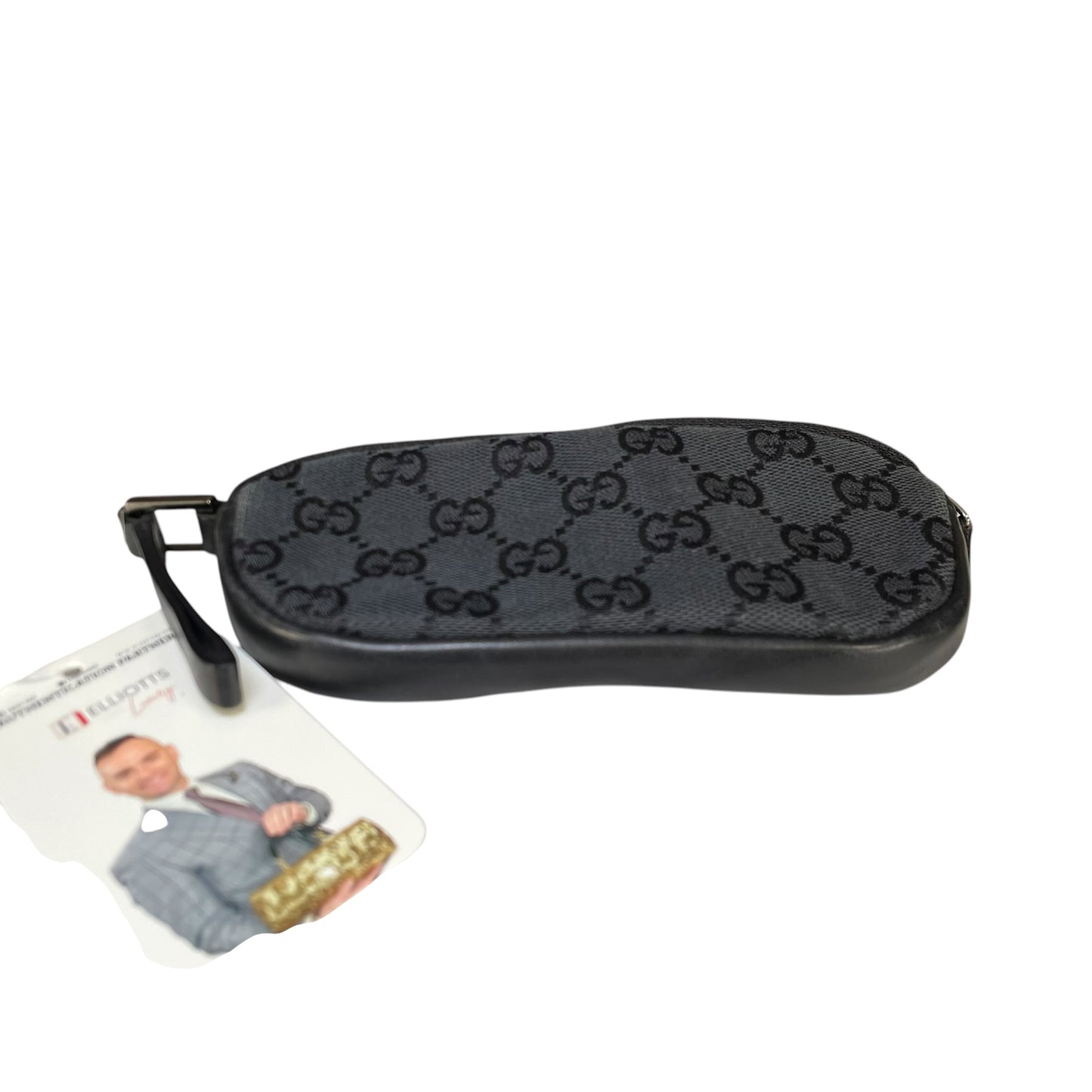 Gucci GG Black Canvas Leather Coin Card Wristlet Slim Zip Pouch
