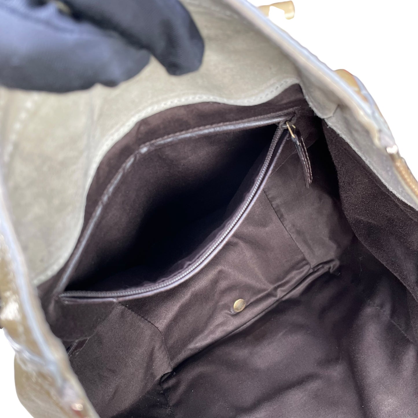 YSL Cassandra Green Patent Leather GHW Bucket Flat Downtown Tote