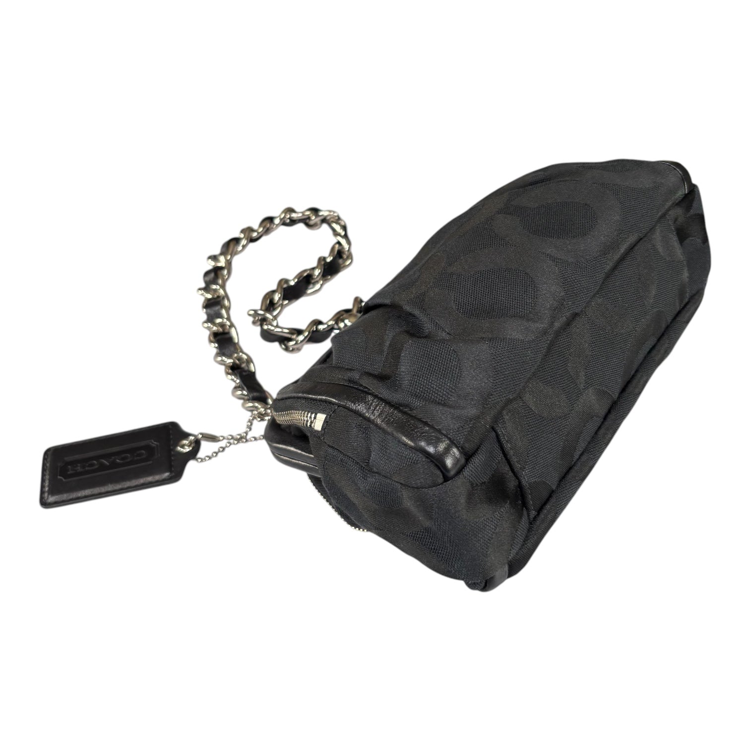 Coach Y2K Opti C Canvas Leather Kiss-Lock Black SHW Chain Shoulder