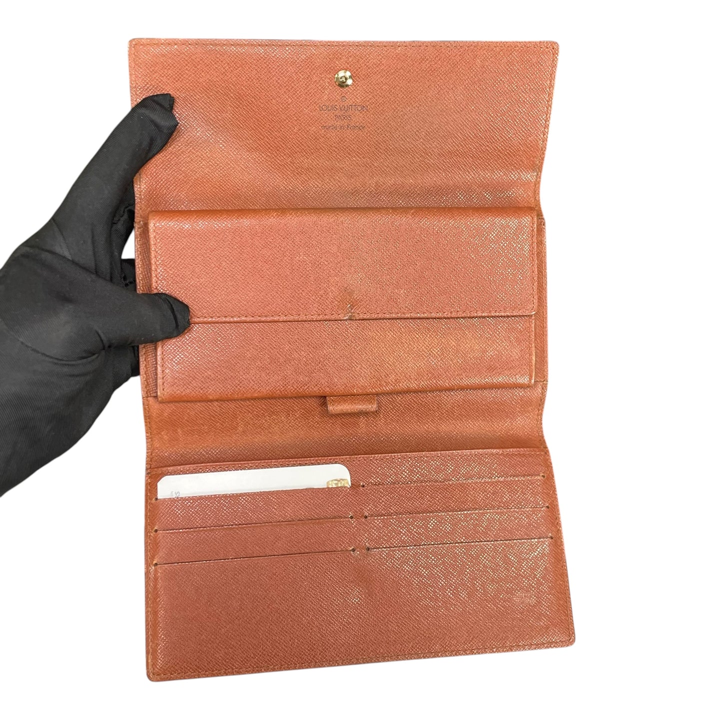 Louis Vuitton Sarah Monogram Portfolio Coated Canvas Brown Long Tri-Fold Wallet