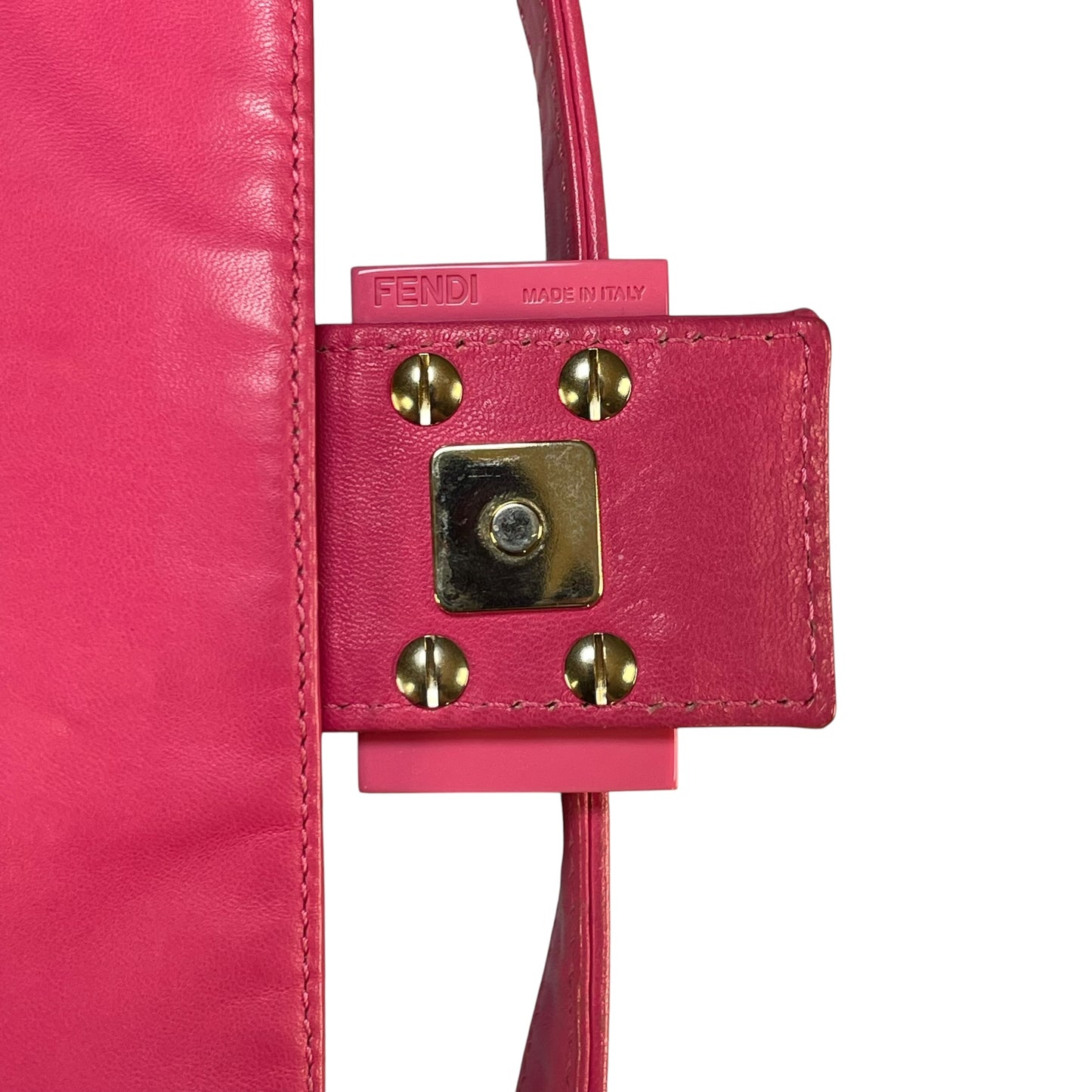 Fendi Baguette Re-Issue Embossed GHW Fusia Pink Leather Shoulder Purse